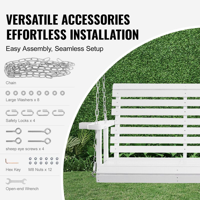 Patio Swing Chair Bench – Wooden Porch Swing with Chains, Strong Load Capacity for Backyard, Deck, or Outdoor Space