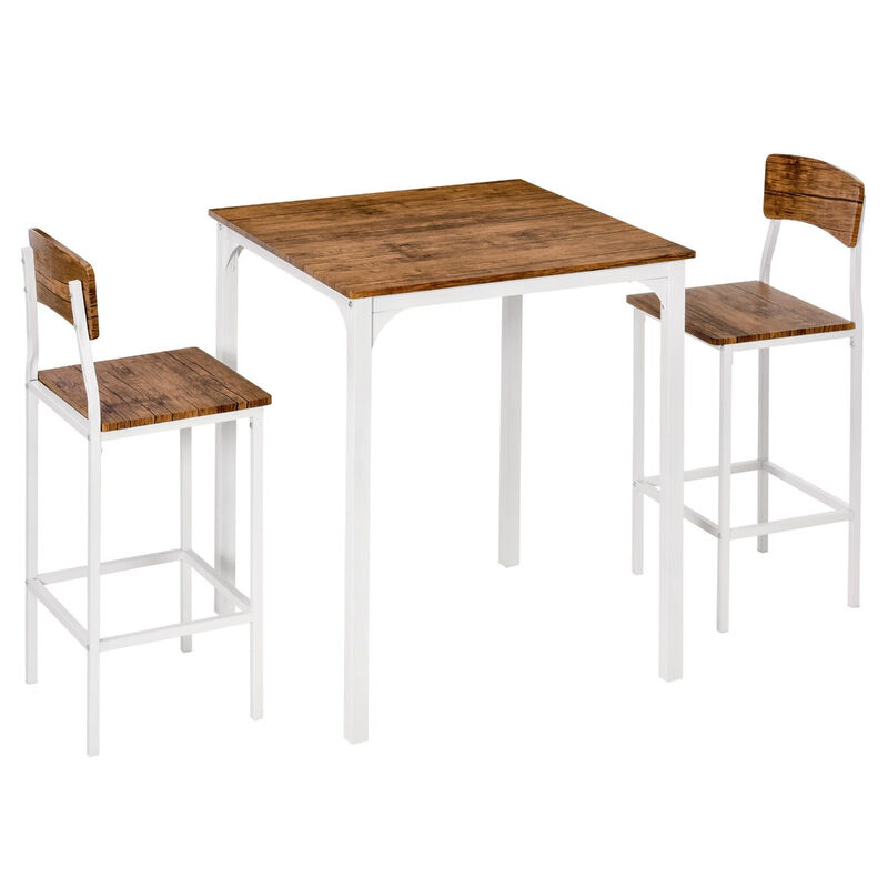 Brown/White Compact Dining: 3-Piece Set for Small Spaces