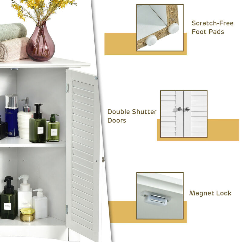 Costway Corner Storage Cabinet Freestanding Floor Cabinet Bathroom w/ Shutter Door White