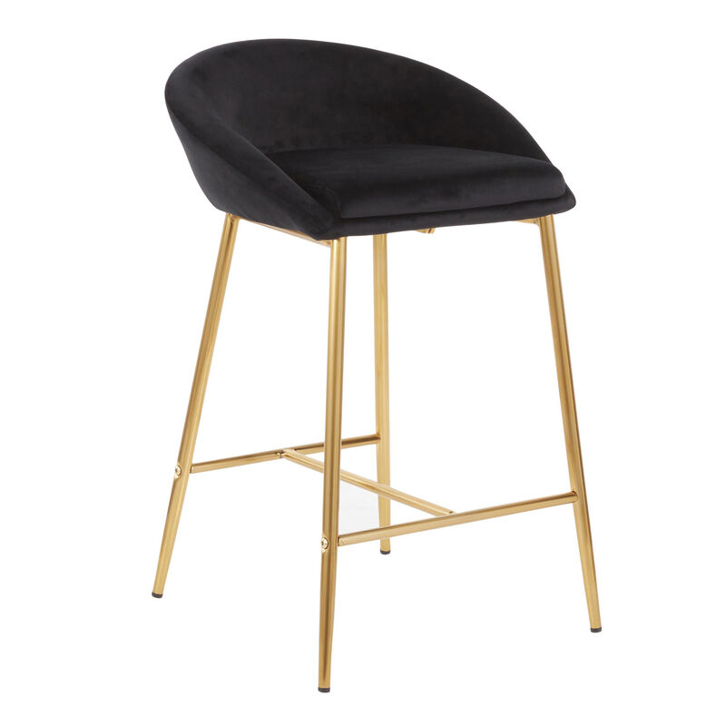 Lumisource Matisse Glam Counter Stool with Gold Frame and Black, Velvet - Set of 2