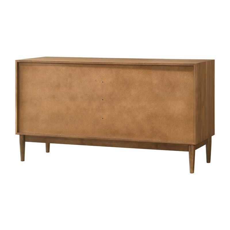 Mian 55 Inch Wide Dresser, 6 Drawer, Linear Undercut Handle, Walnut
