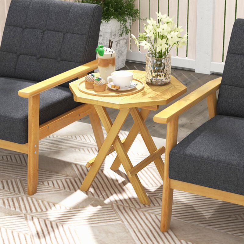 20" Folding Teak Wood Octagon Coffee Table with X-Legs & Slatted Top image number 6