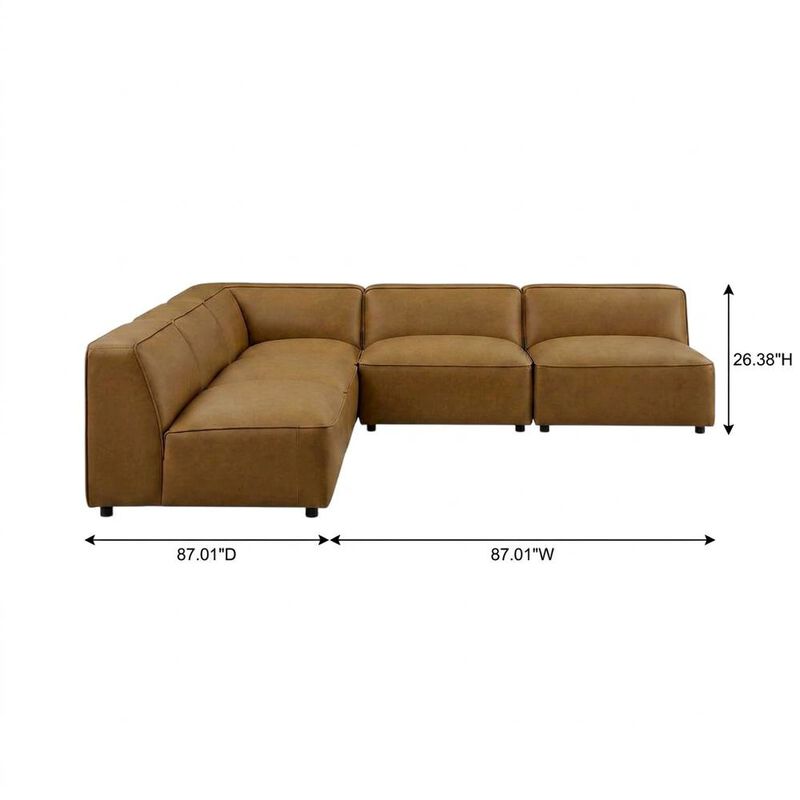 Vegan Leather Modular L-Shaped Sectional Couch for Living Room, Camel, 5 Pc image number 2