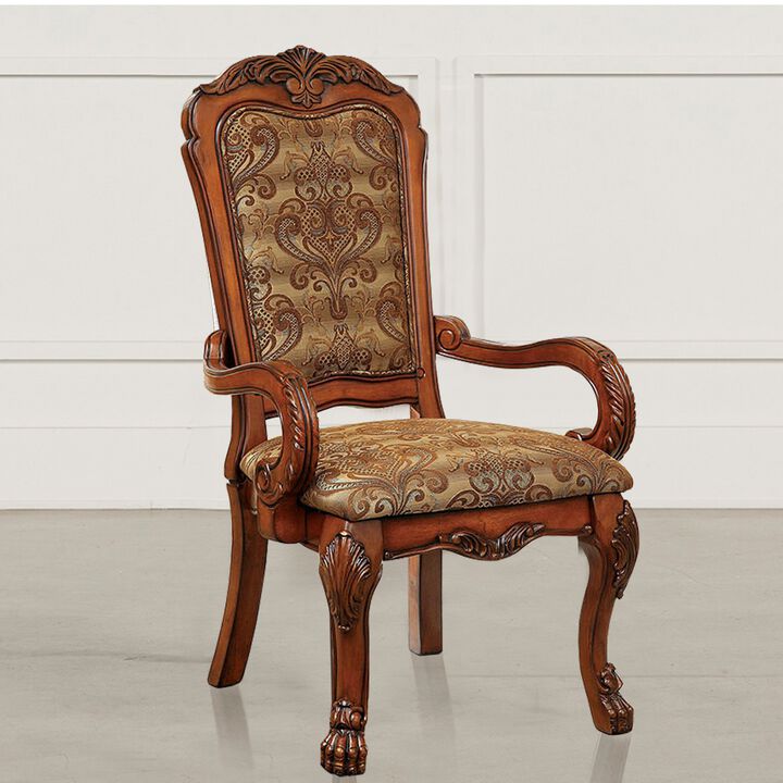 Medieve Traditional Arm Chair Seat, Antique Oak Finish, Set Of 2-Benzara