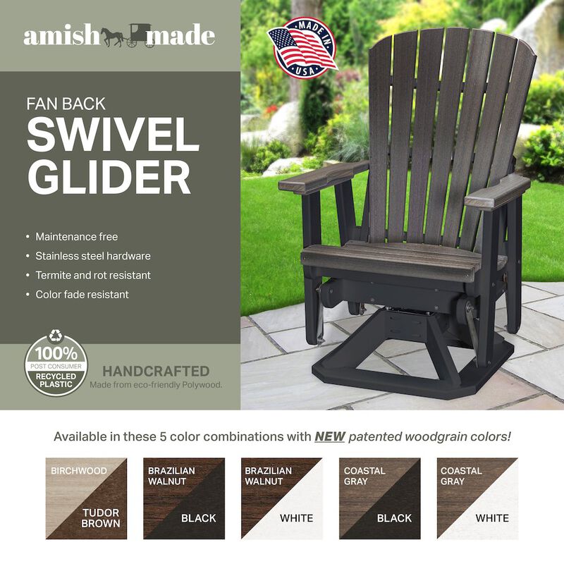 American Furniture Classics Fan Back Swivel Glider in Brazilian Walnut on a White Base