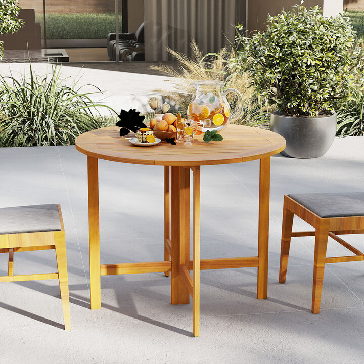 Folding Outdoor Dining Table with Slatted Top for Patio or Garden-Teak