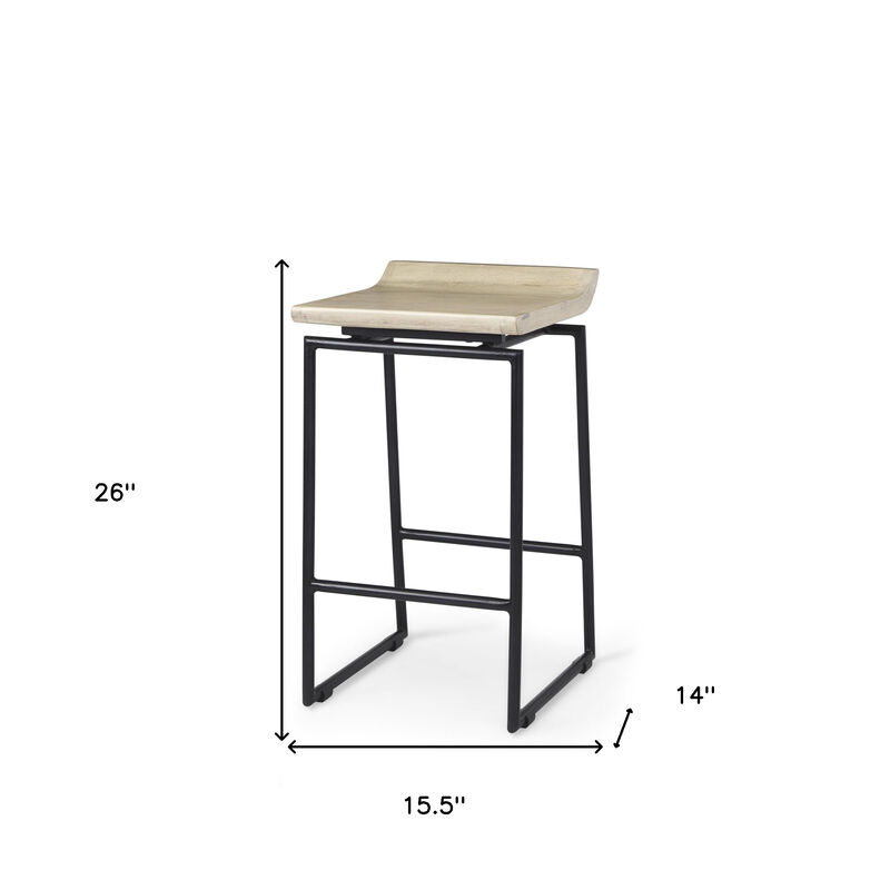 HomeRoots 25" Natural and Black Solid Wood and Metal Low Back Counter Height Bar Chair image number 3