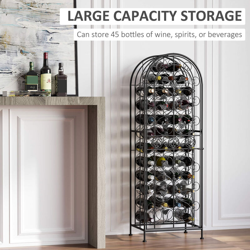 Wine Enthusiast's Dream: 45-Bottle Black Metal Wine Rack with Locking Door