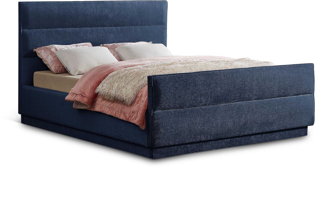 Meridian Furniture Paxton Navy Chenille Fabric King Bed