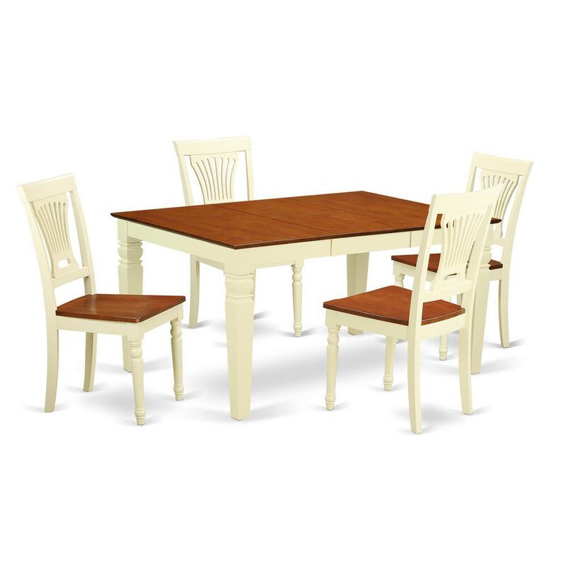 5 Pc Kitchen table set with a Dining Table and 4 Wood Kitchen Chairs in Buttermilk and Cherry