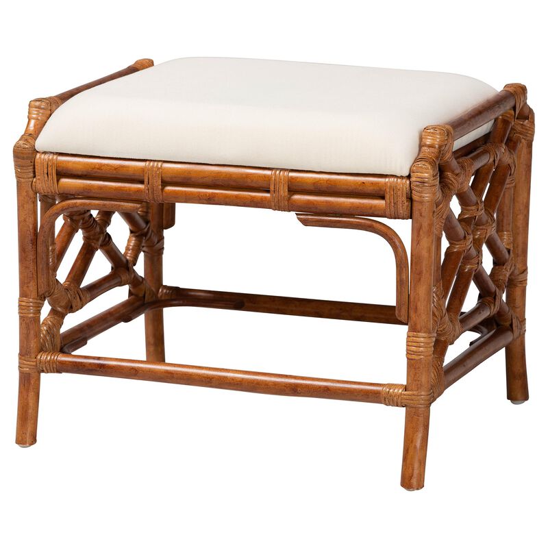 bali & pari Morley Marbled Tortoise Natural Rattan Ottoman - Handcrafted Accent Footstool with Decorative Frame, Coastal Tropical Style for Living Room image number 0