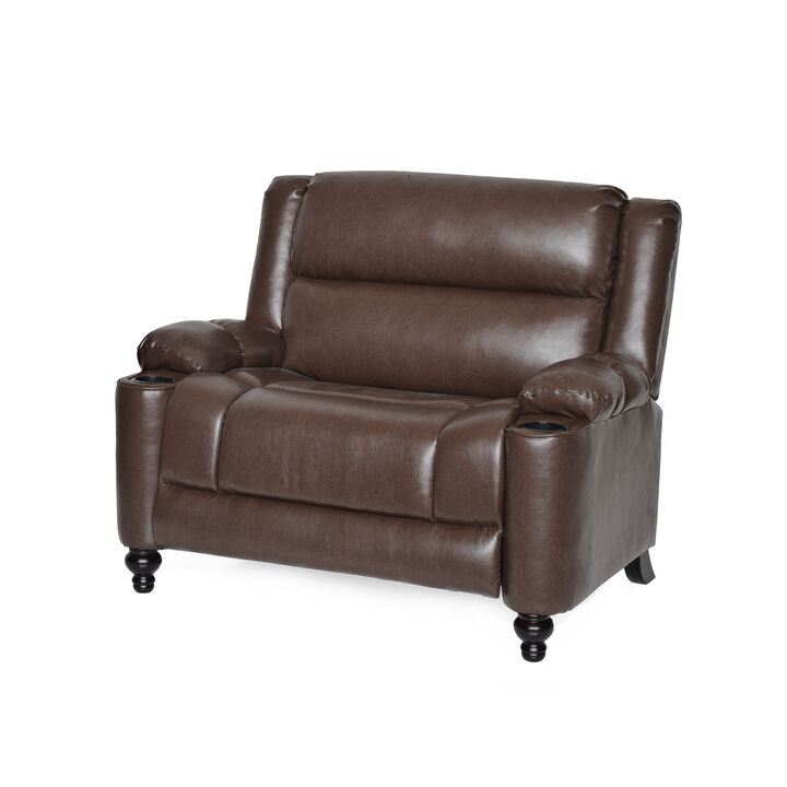 Merax Oversized Faux Leather Recliner with Dual Armrest Cup Holders & Adjustable Recline