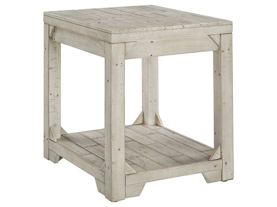 Farmhouse Style Wooden End Table with Plank Design Open Shelf, White-Benzara