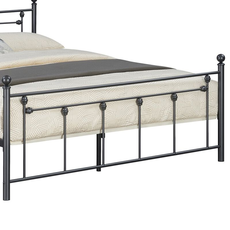 Olly Modern Queen Size Bed, Heavy Steel Metal Frame, Slatted, Matte Black - Benzara