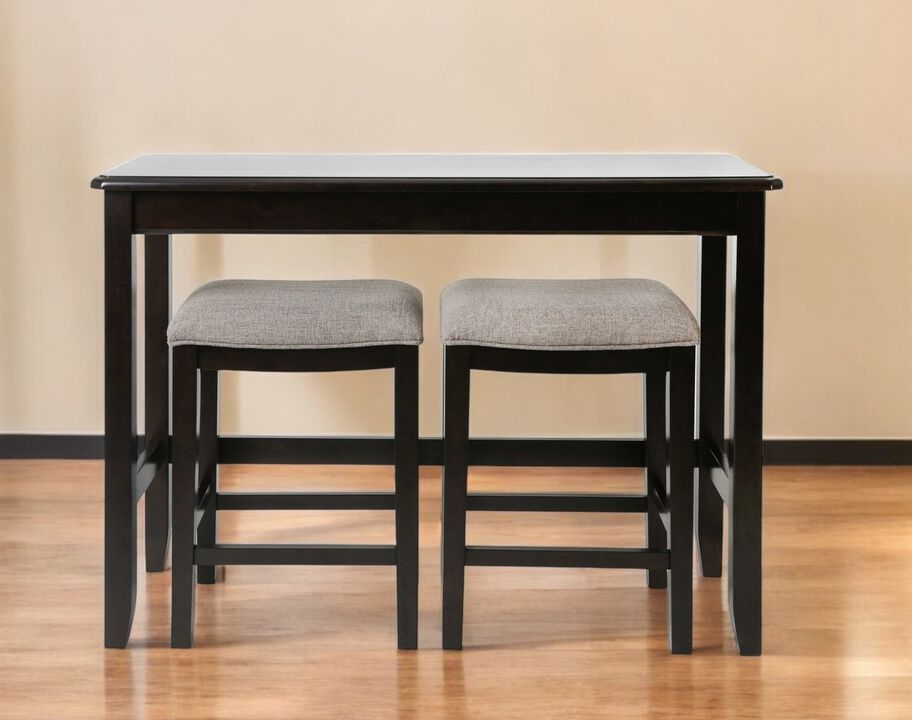 Hivvago Set of Two 27 Inch Light Gray and Dark Brown Solid Wood Backless Bar Chairs with Table