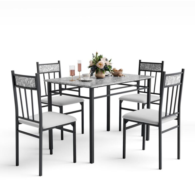 Hivvago 5 Pieces Faux Marble Dining Set Table with Solid Steel Frame