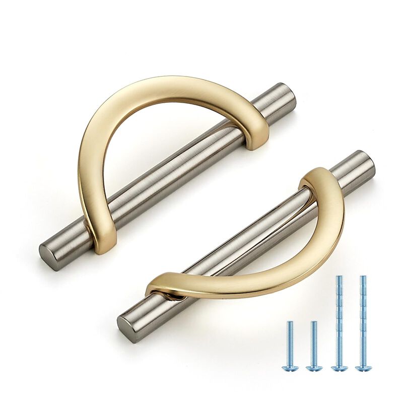 HOME EDIT Brushed Brass & Brushed Nickel Cabinet Pulls, 5 Inch Hole Center, 128 mm, Curved Design Cabinet Handles for Kitchen,Cu