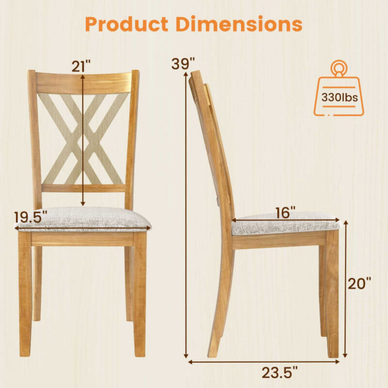 Set of 4 Linen Fabric Upholstered Dining Chairs with Rubber Wood Frame for Dining Room-Natural image number 2
