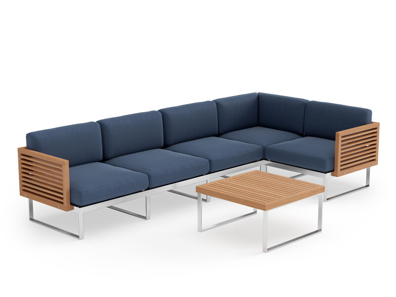 Monterey 5 Seater Sectional with Coffee Table - Aluminum and Teak