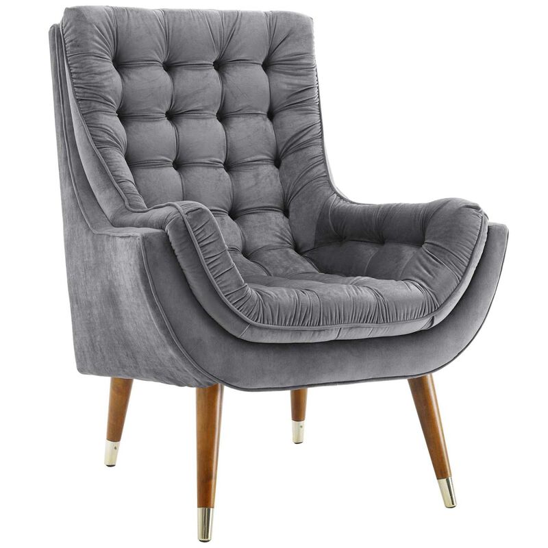 Modway Suggest Button Tufted Upholstered Velvet Lounge Chair, Gray