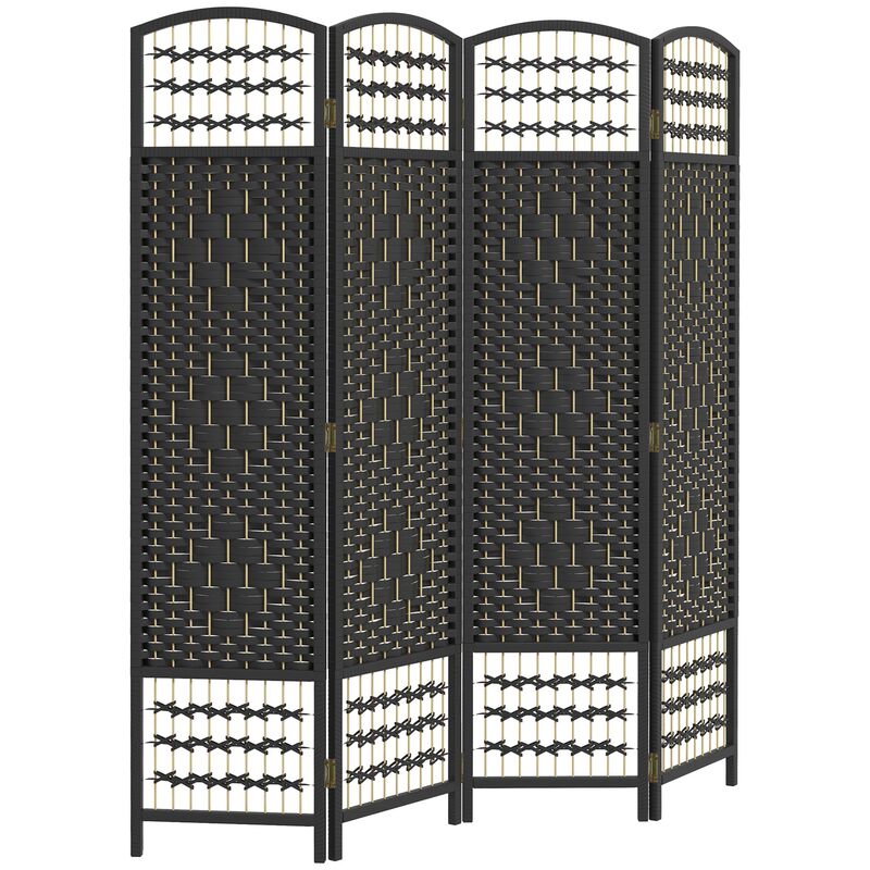 Black Room Separator: 4-Panel Folding Wave Privacy Screen