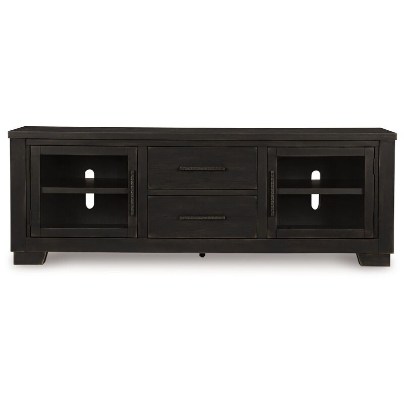 Galli Large TV Media Console, 2 Drawers, 4 Shelf, Black Wood, 80 Inch - Benzara