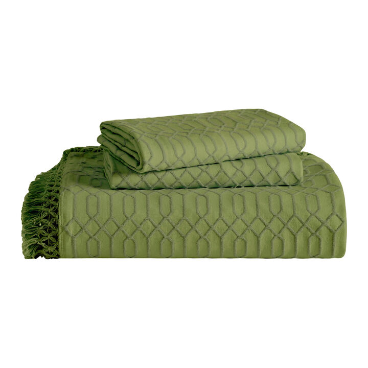Geometric Fringe Cotton Bedspread Set, 3-Piece Lightweight Comfort