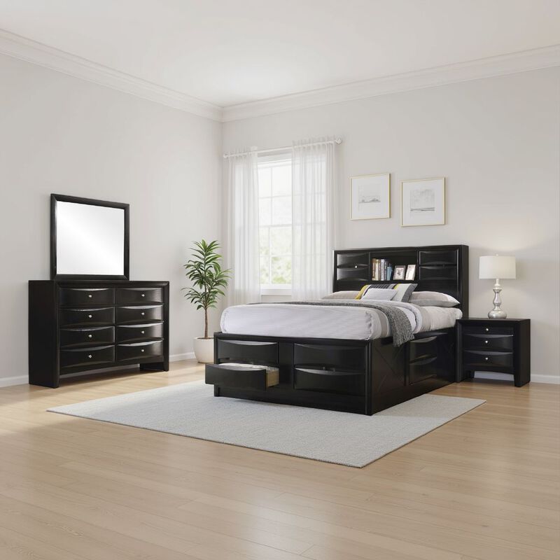 Ica 4pc Queen Bedroom Set with Storage Headboard and Footboard, Black