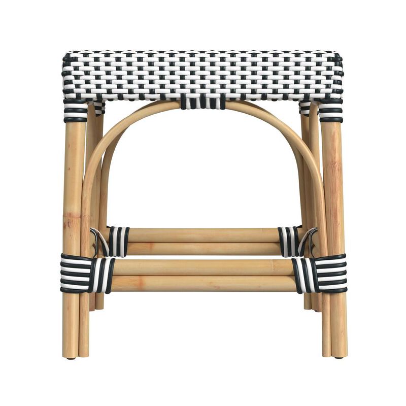 Butler Specialty Robias Rattan Rectangular 18 Dining Stool, White and Black Dot