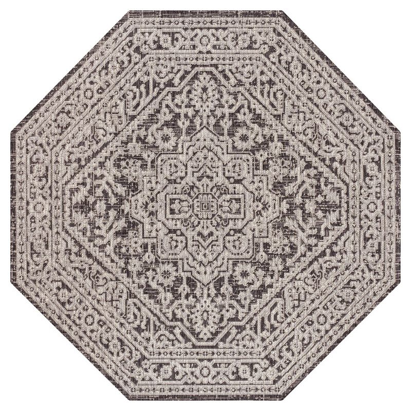 Sinjuri Medallion Textured Weave Octagon Indoor/Outdoor Area Rug
