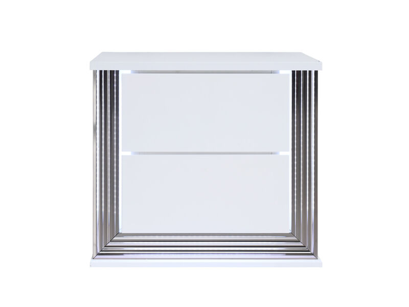 Durable Wood Nightstand with 2 Drawers and Light – Modern Bedside Table