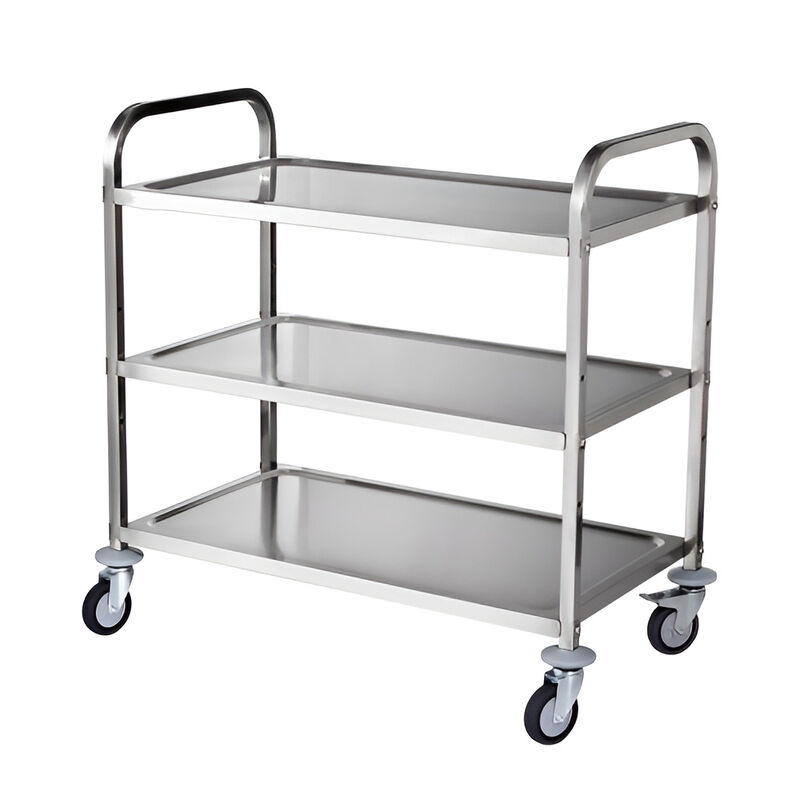3-Tier Wire Utility Cart with Wheels, 450 lb Capacity, Curved Handle and 6 Hooks