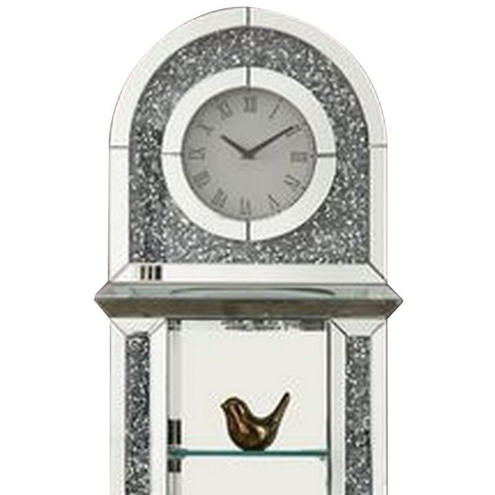 Grandfather Clock with 1 Drawer and Mirror Frame, Silver-Benzara