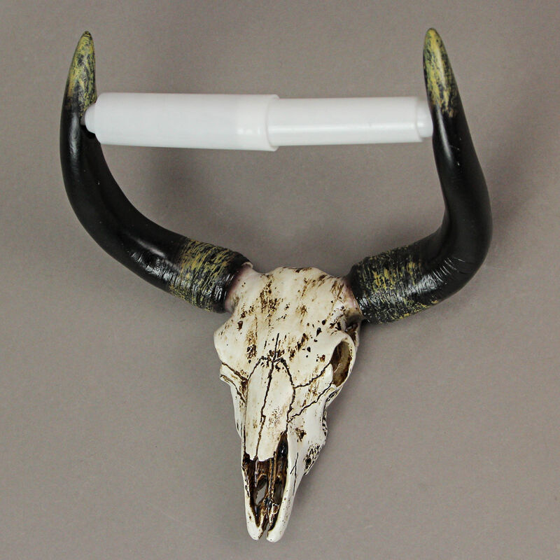 Rustic Faux Steer Skull Decorative Toilet Paper Holder Resin Bathroom Home Decor image number 4
