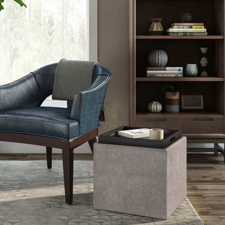 Rockwood 17 in Wide Square Cube Storage Ottoman with Tray