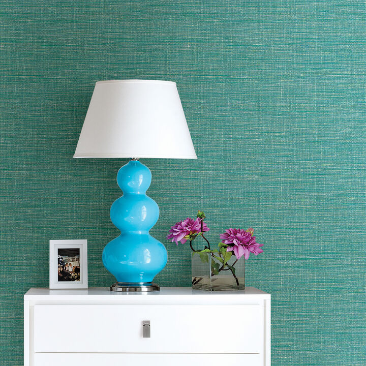 Exhale Teal Faux Grasscloth Wallpaper