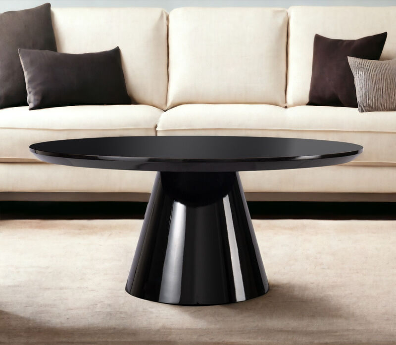 HomeRoots 35" Black Wood Round Pedestal Coffee Table image number 1