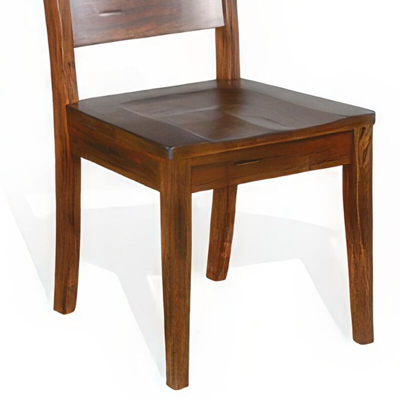 Reggie Dining Chair Set of 2, Ladderback, Dark Brown Mahogany Wood - Benzara