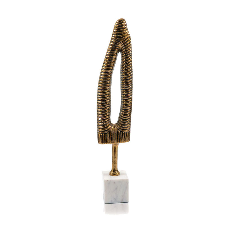 HomeRoots 21" Antiqued Gold And White Aluminum And Marble Tabletop Sculpture image number 0