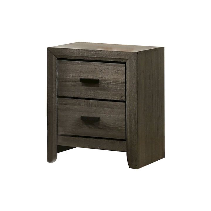 Simple Relax 2 Drawers Wooden Nightstand With Black Rectangular Pulls, Gray