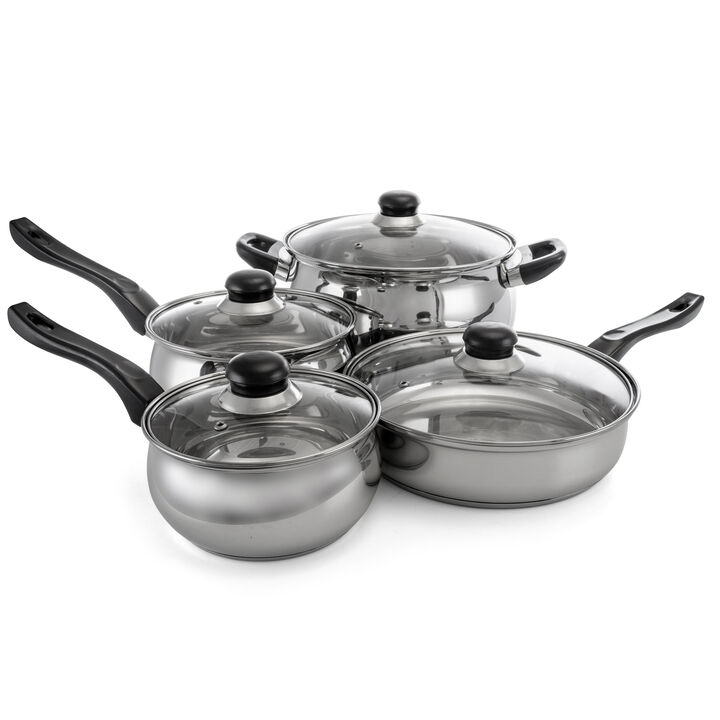 Oster Rametto 8 Piece Stainless Steel Kitchen Cookware Set with Glass Lids
