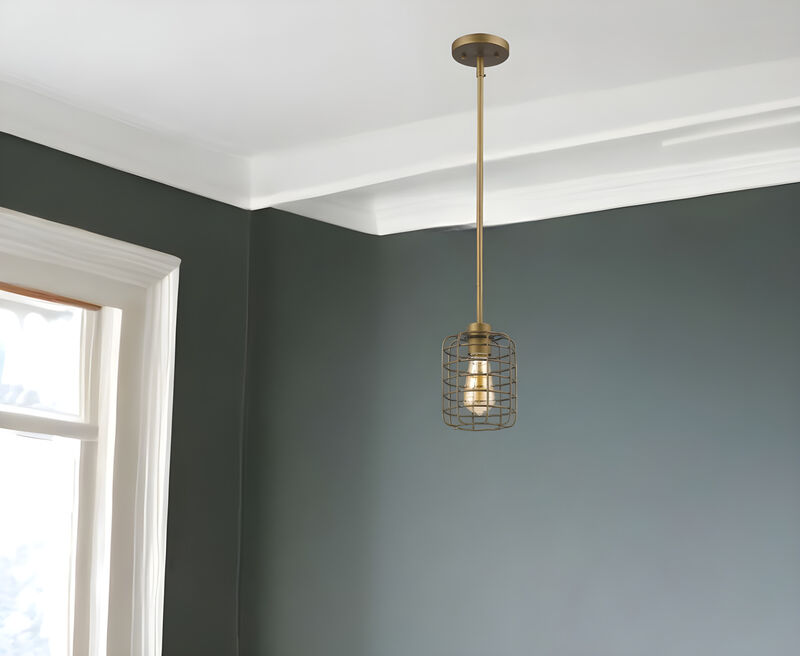 Hivvago Brushed Gold Metal Cage Hanging Light