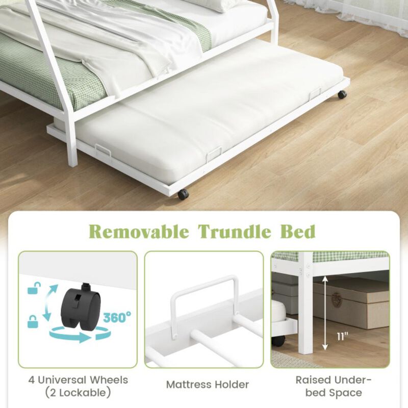 Hivvago Twin Over Full Bunk Bed Frame with Trundle for Guest Room