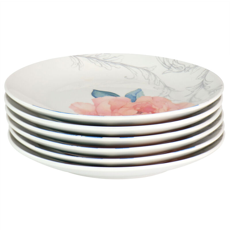 Martha Stewart 8 Inch Fine Ceramic 6 Piece Floral Decorated Dessert Plate Set