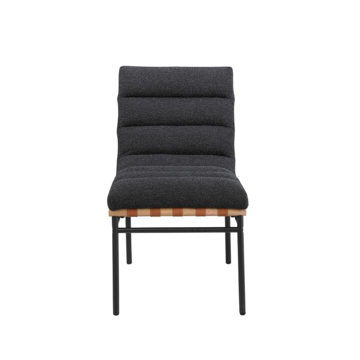 Kive Dining Chair Set of 2, Iron Legs, Black Channel Tufted Boucle