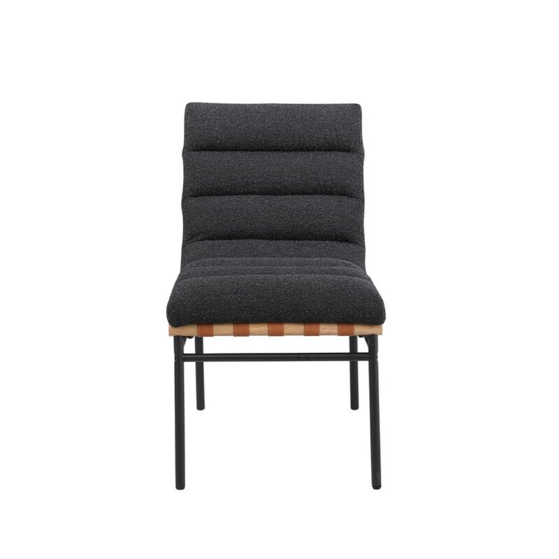 Kive Dining Chair Set of 2, Iron Legs, Black Channel Tufted Boucle