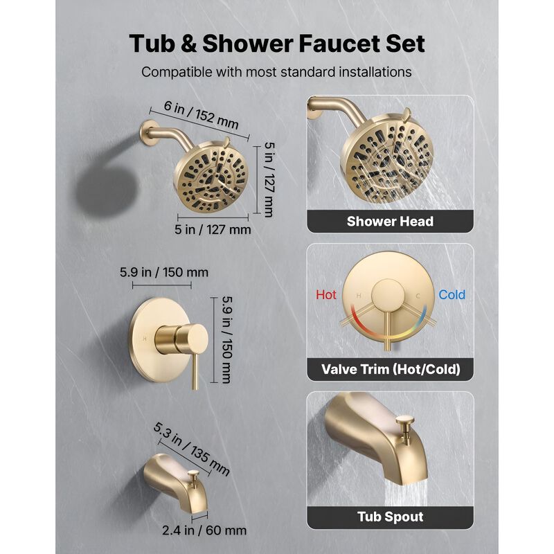 Complete Tub Shower Set with Rainfall Head, Handheld Spray and Tub Spout image number 8