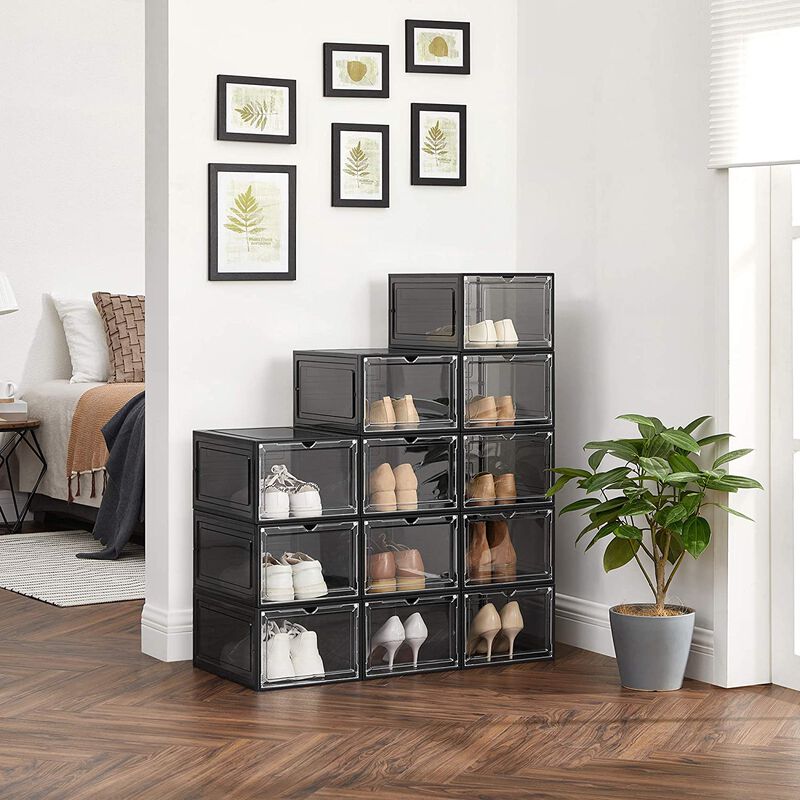 BreeBe Set of 12 Black Shoe Boxes with Doors