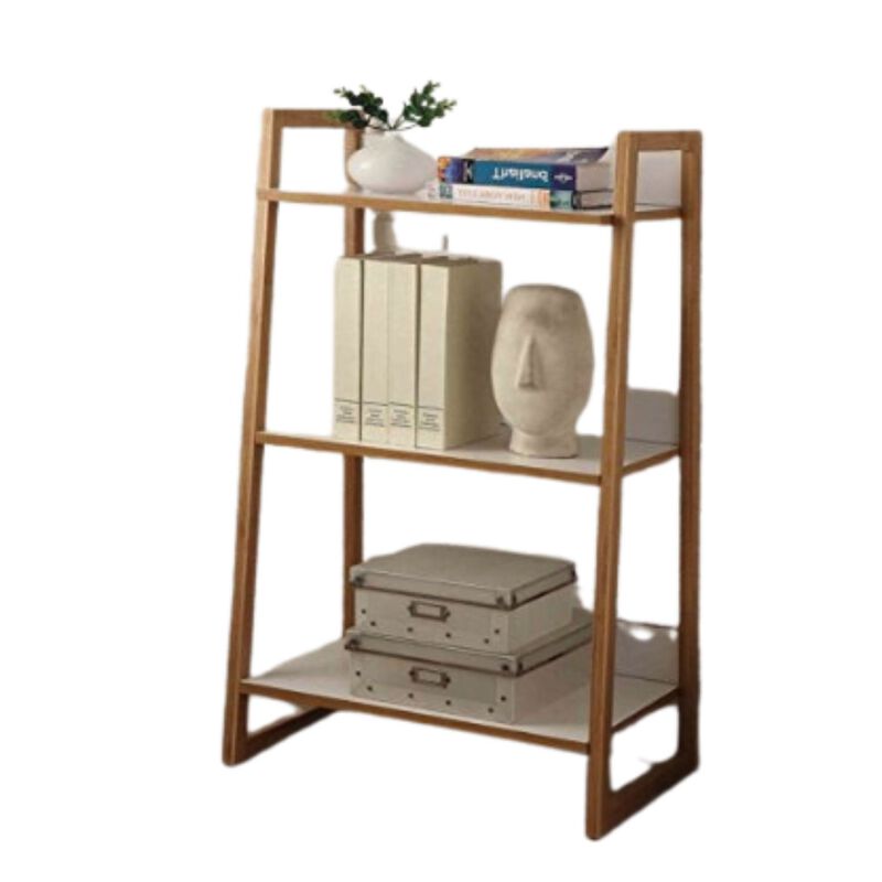 Hivvago Modern Bookcase with 3 Shelves in Bamboo/White Finish