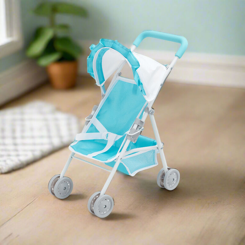 Olivia's Little World Baby Doll 3pc Nursery Set - Crib, High Chair & Stroller, Blue & White image number 4